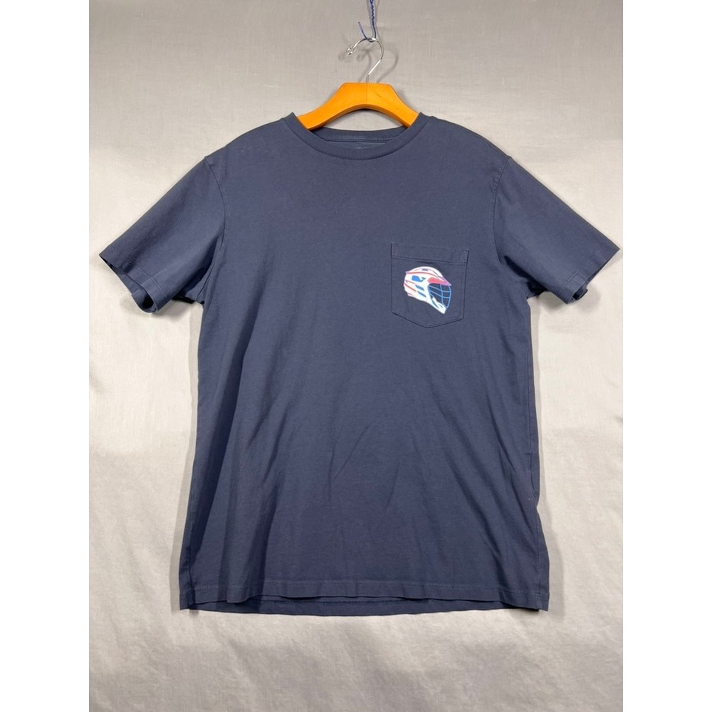 Vineyard Vines Mens Small Navy Blue Lacrosse Helmet Pocket T-Shirt Short Sleeve